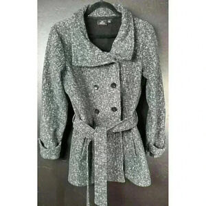 Ike Behar Double Breasted Womens Fleece Soft Belted Jacket Size Medium Gray